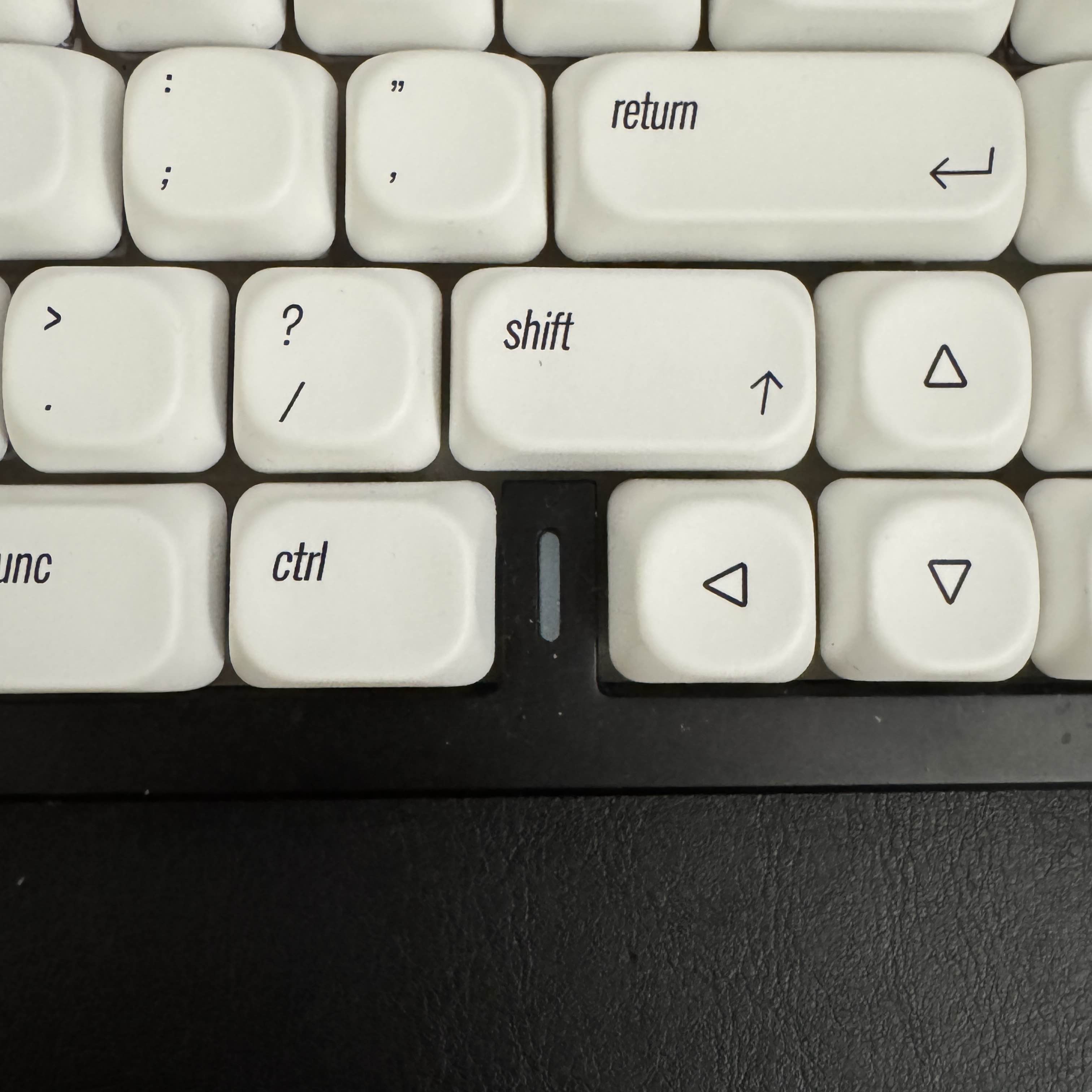 When pairing the keyboard, this indicator light will flash to communicate the device is in pairing mode and what connection it's expecting: it will flash green to show 2.4gHz pairing or blue to show Bluetooth pairing. It has no such indication for wired mode, which tripped me up the first time. I suspect this feature doesn't exist for wired mode because there's no dedicated &ldquo;On/Off&rdquo; switch for the keyboard. As a result, the keyboard when unplugged in wired mode is the unofficial &ldquo;Off&rdquo; switch. <br> <br> This particular break in the communication pattern is why I selected this keyboard, since I can attempt to restore the pattern with this project.