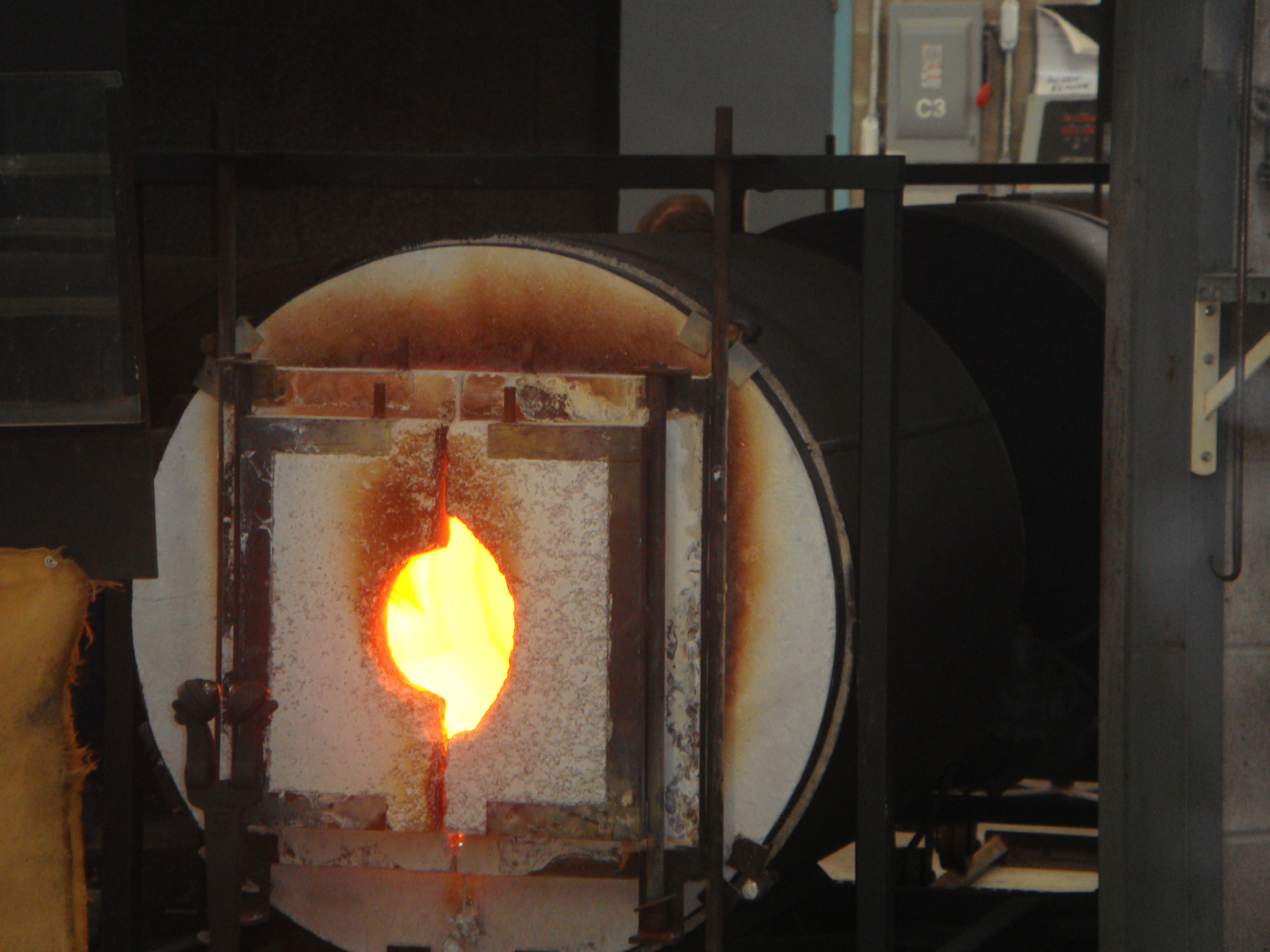 A reheating furnace used when glassblowing. The Sheridan program associated with this medium is Craft and Design, specializing in Glass.