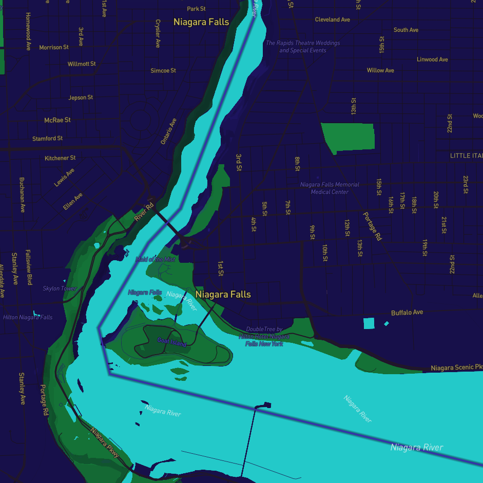 I like this one! But the roads, again, should be lighter. I like the mephasis on the water and land though!