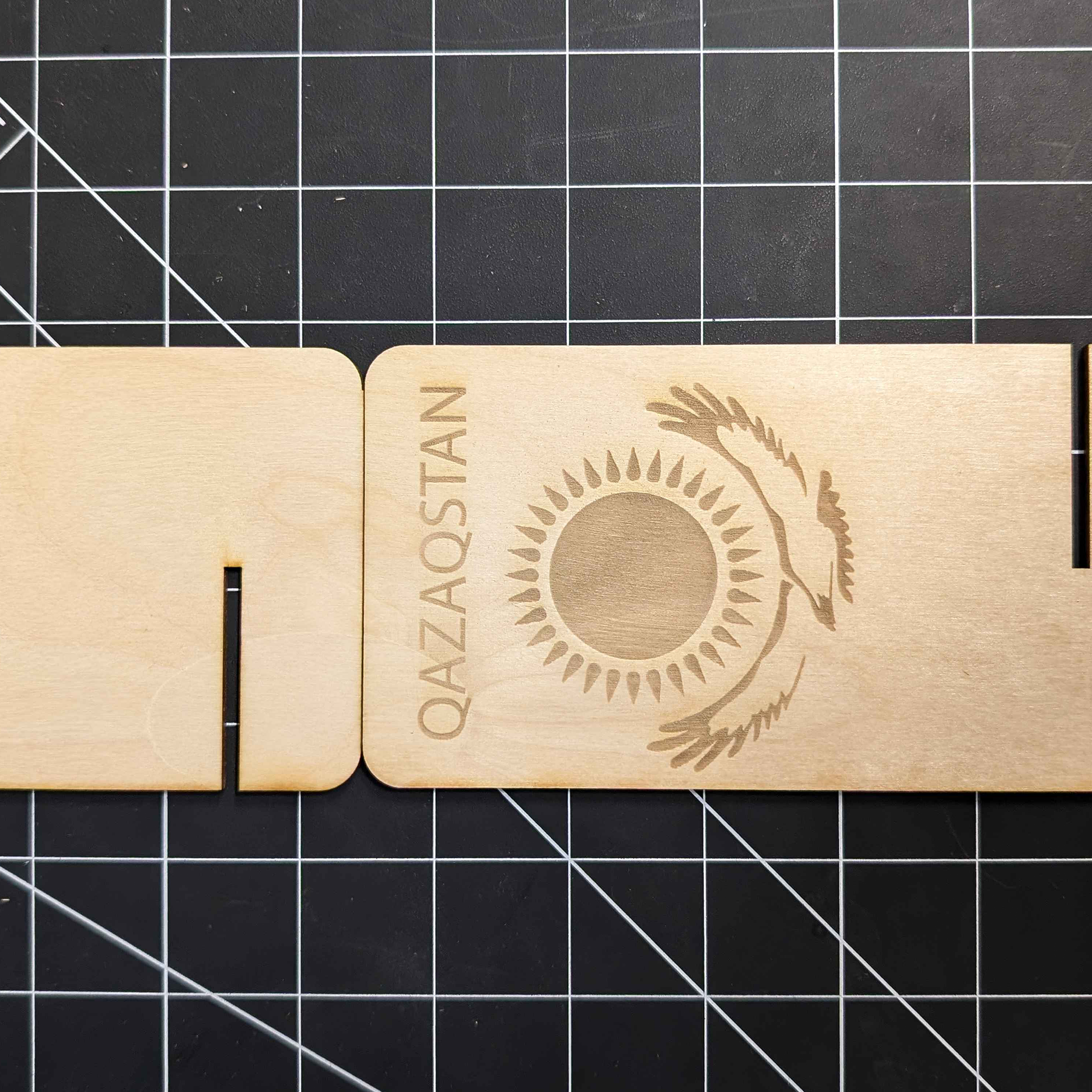 The final product of the Qazaq flag phone stand, unconstructed.