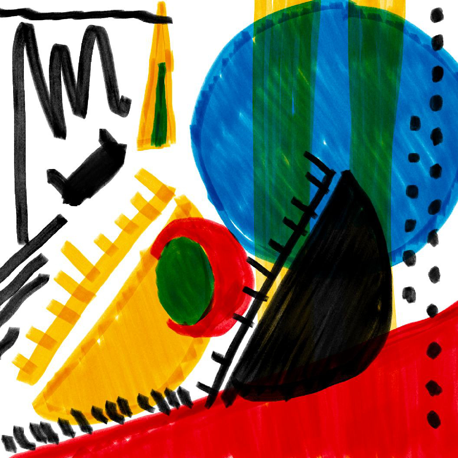 Finally, I decided to go SUPER big with this one. It came together really easily since there's such limited options on where to place things so I don't have any other progress shots of it. I do like this one the most since it feels more interesting to look at. If I were to redo it though, I would add more overlapping on the left since it seems to only happen on the right side. Out of them all though, I like my figma design the most, even if it loses the charm of having pen/marker texture.